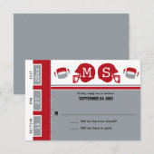 Mariage de billets de football gris et rouge RSVP (Devant / Derrière)