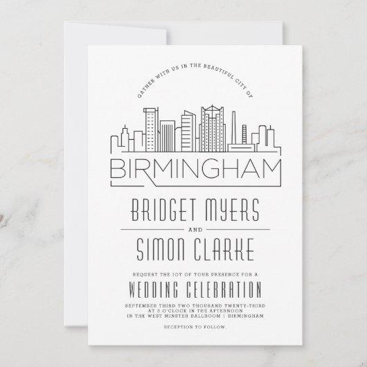 Mariage de Birmingham | Invitation Skyline stylisé (Devant)