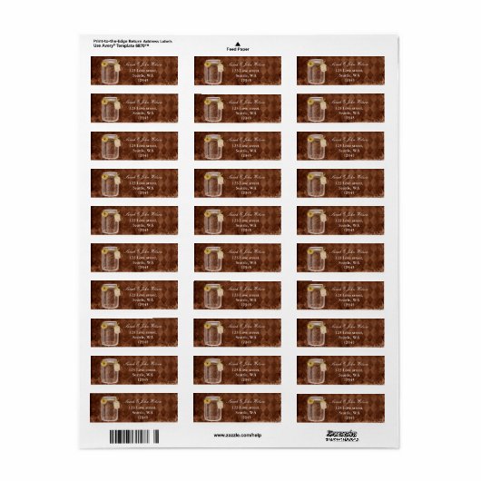 mariage de bocal de maçon rustique, étiquette d'ad (Feuille entière)