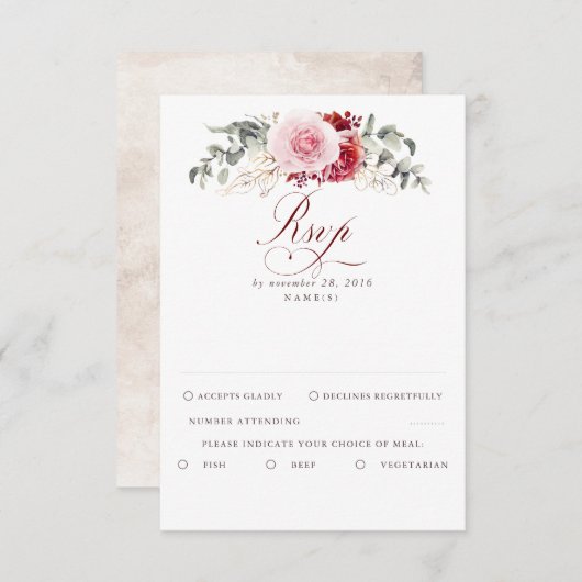 Mariage de Boho de Foliage Rouge Bourgogne RSVP (Devant / Derrière)