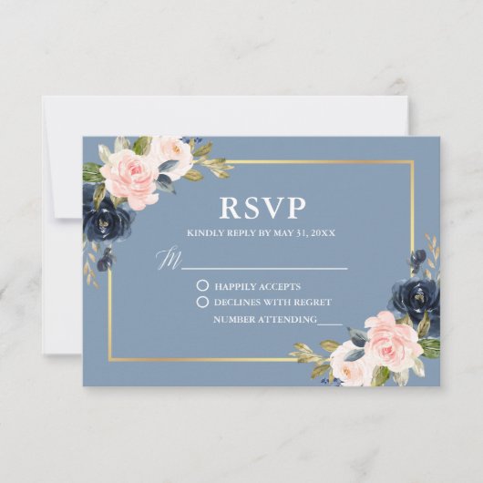 Mariage de cadre doré rose bleu Dusty RSVP (Devant)