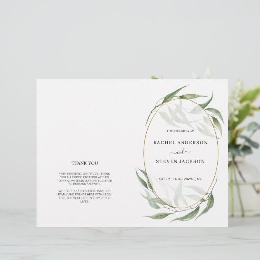 Mariage de cadre or Feuille vert Programme plié (Debout devant)