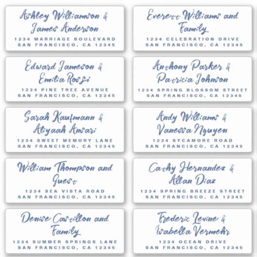 Mariage de calligraphie bleue Étiquette de adresse (Devant)