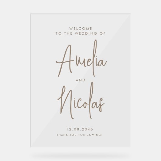 Mariage de calligraphie manuscrite Taupe Bienvenue (Recto)