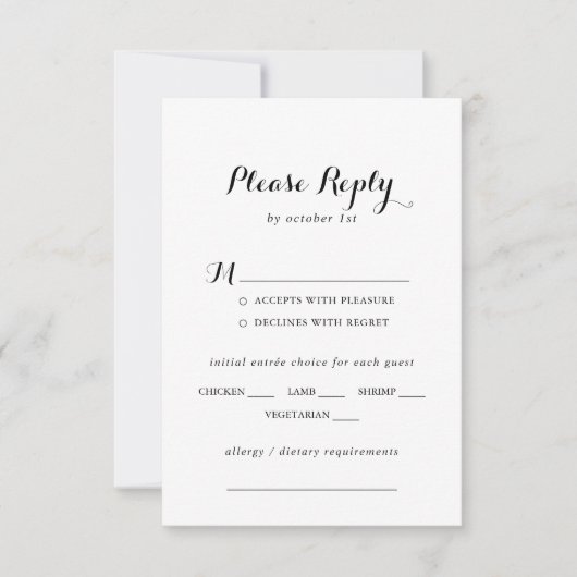 Mariage de calligraphie moderne Menu Choix RSVP (Devant)