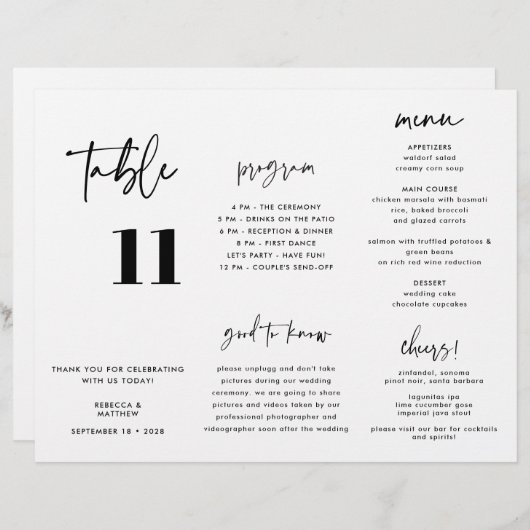 Mariage de calligraphie moderne Programme Tripler (Devant / Derrière)