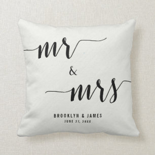 Mariage de calligraphie noir et blanc Coussins