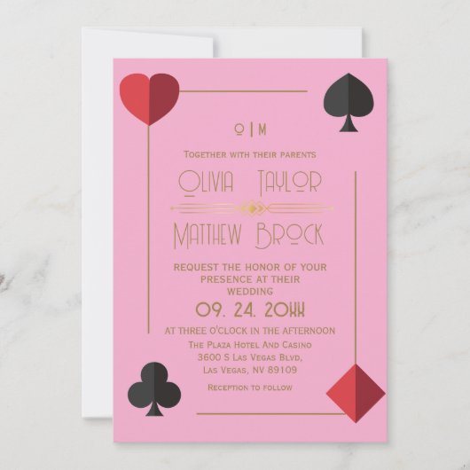 Mariage de carte de lecture rose chaud Monogramme (Devant)