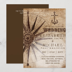 Mariage de carte marine Vintage Style Parchemin
