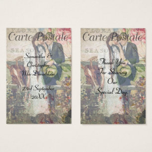 mariage de carte postale vintage merci tag