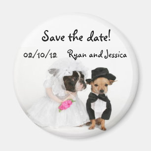 Mariage de chien mignon enregistrer la date aimant