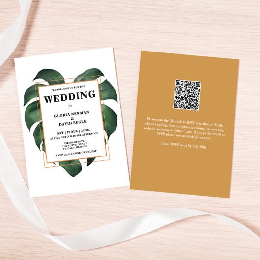 Mariage de code QR de feuille de palme tropicale b