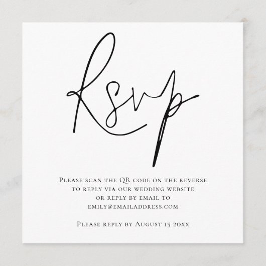 Mariage de code QR de script noir blanc carte RSVP (Devant)