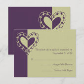 Mariage de coeur pourpre et vert RSVP (Devant / Derrière)