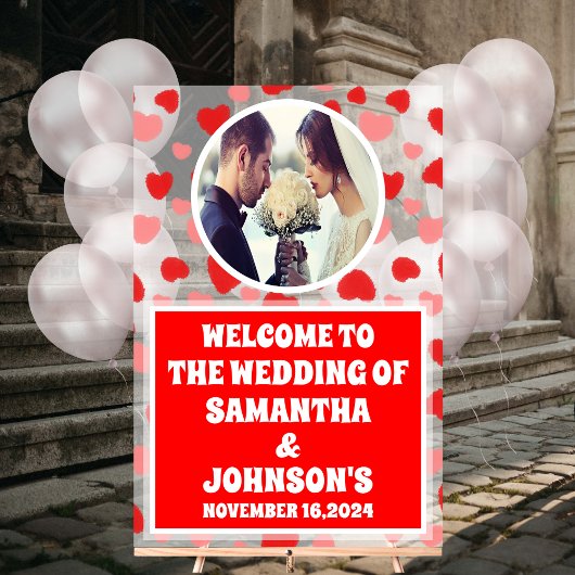 Mariage de Coeurs Rouges Personnalisés Bienvenue F