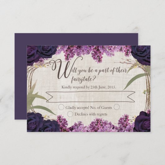 Mariage de conte violet de forêt enchantée RSVP (Devant / Derrière)