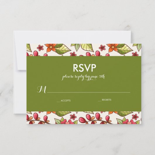 Mariage de corail et de fleurs vertes RSVP (Devant)