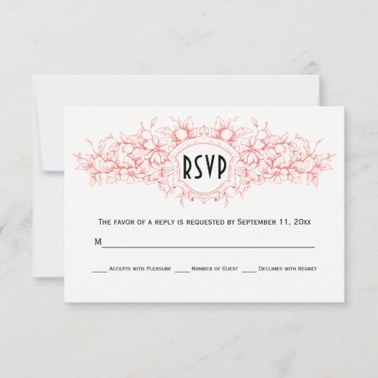 Mariage de corail floral heraldique vivant RSVP (Devant)