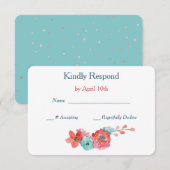Mariage de Coral Rose et Aqua Floral RSVP (Devant / Derrière)