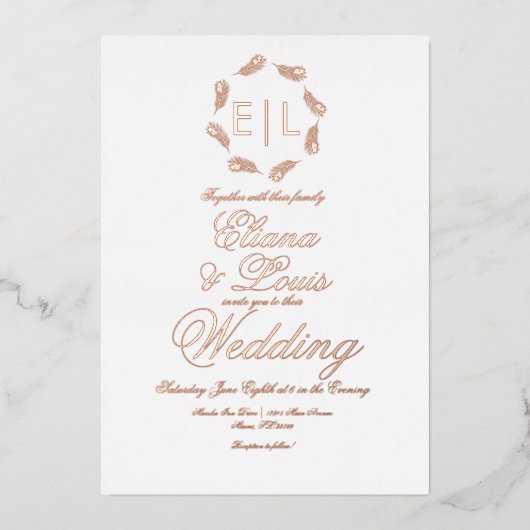 Mariage de couronne tropicale Pressé Invitation de (Recto)