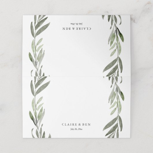 Mariage de couronnes vertes Nom de la table Carte  (Extérieur déplié)