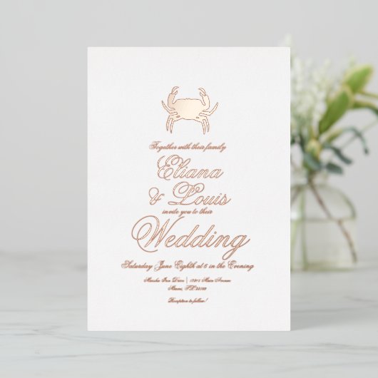 Mariage de crabe de plage Pressing Foil Invitation (Debout devant)