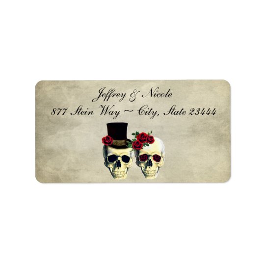 Mariage de crâne de jeune mariée et de marié étiquette d’adresse