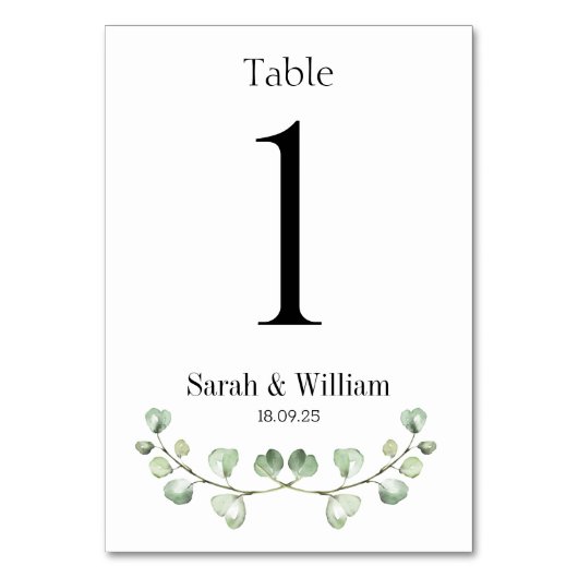 Mariage de crête Eucalyptus Numéro de table (Dos)