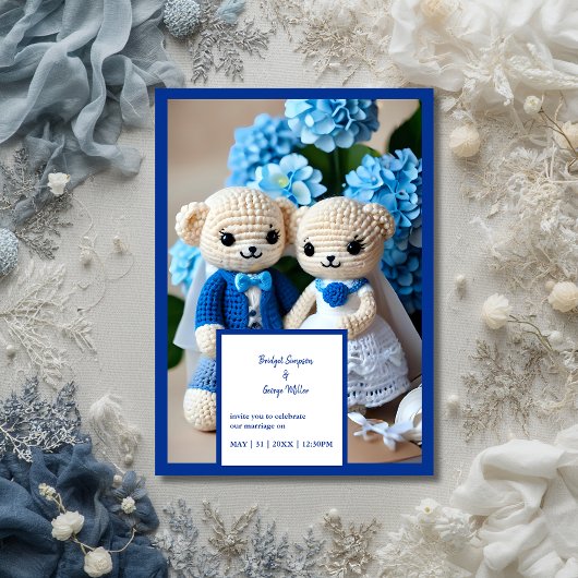 mariage de crochet bleu invitation