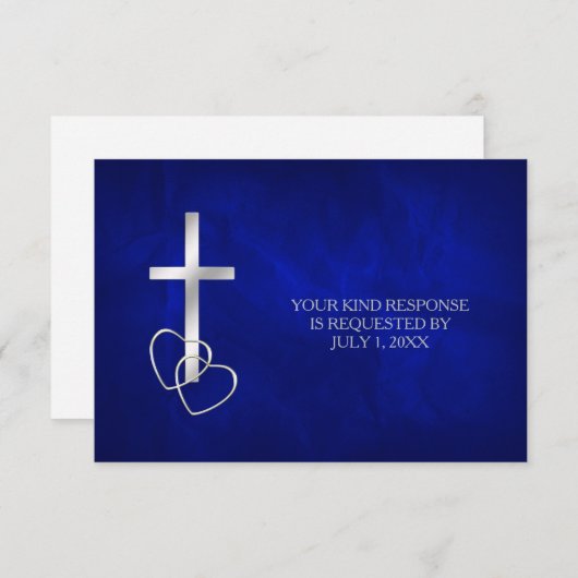 Mariage de Croix chrétienne en argent bleu RSVP (Devant / Derrière)