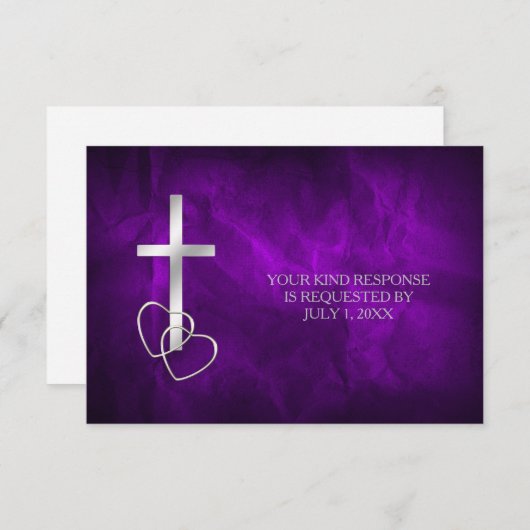 Mariage de croix chrétienne en argent violet RSVP (Devant / Derrière)