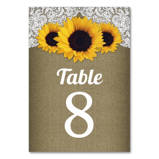 Mariage de dentelle de tournesol Burlap Cartes Num (Par défaut)