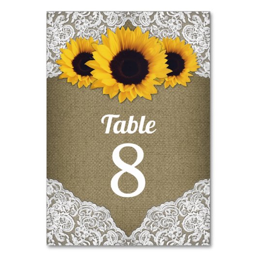 Mariage de dentelle de tournesol Burlap Cartes Num (Par défaut)