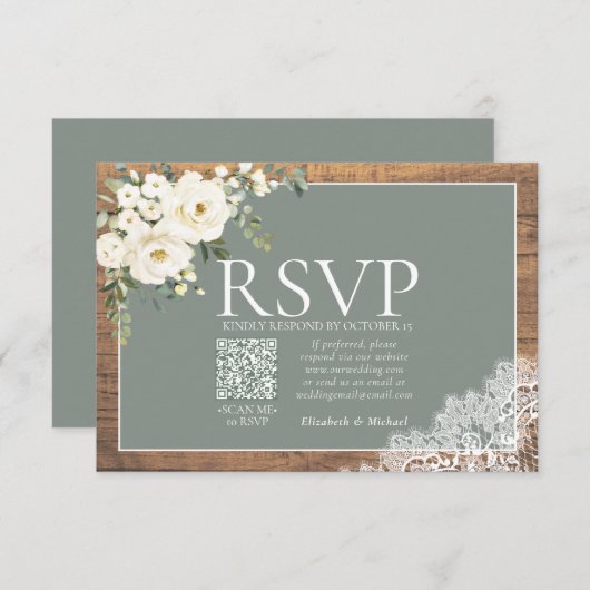Mariage de dentelle Eucalyptus vert Sage QR RSVP (Devant / Derrière)