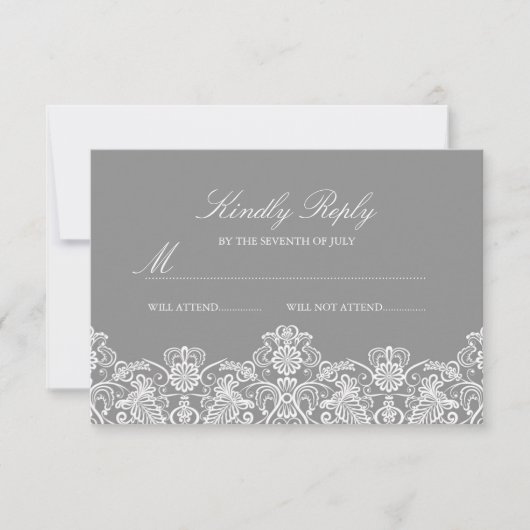Mariage de dentelle florale gris et blanc RSVP (Devant)