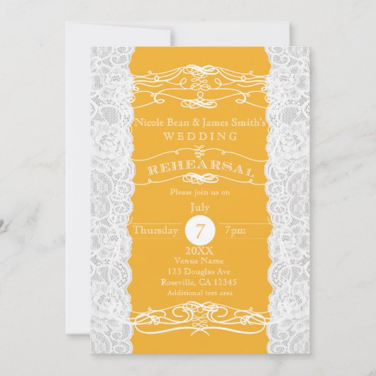 Mariage de dentelle jaune et blanc Invitations REH (Devant)