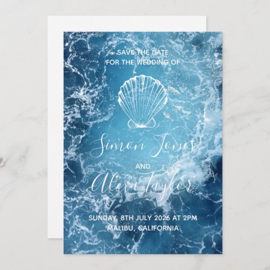 Mariage de destination de plage, save the date (Devant / Derrière)