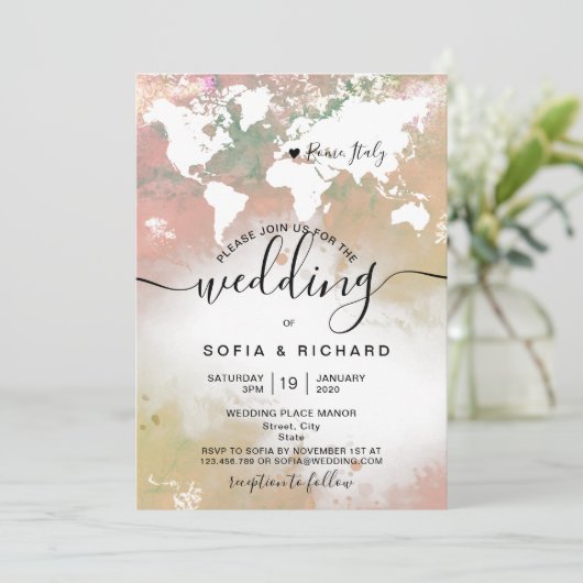 Mariage de destination moderne Carte du monde aqua (Debout devant)