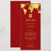 Mariage de destination sur une carte rouge et or (Devant / Derrière)
