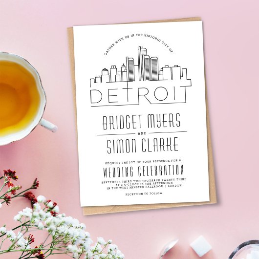 Mariage de Detroit | Invitation Skyline stylisée