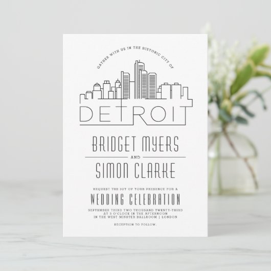 Mariage de Detroit | Invitation Skyline stylisée (Debout devant)