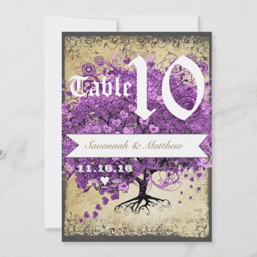Mariage de feuille de coeur violet Numéro de table (Dos)