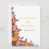 Mariage de fleurs automne Invitation blanche (Dos)