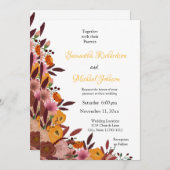 Mariage de fleurs automne Invitation blanche (Devant / Derrière)