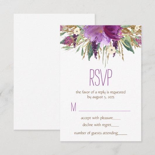 Mariage de fleurs d'aquarelle RSVP (Devant / Derrière)