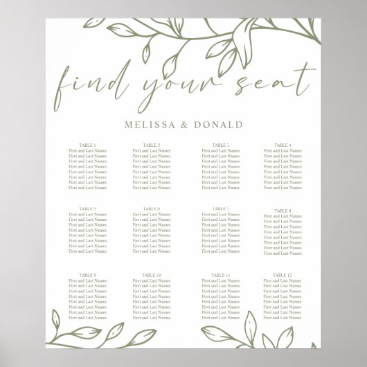 Mariage de fleurs Sage Boho - Tableau de sièges (Devant)