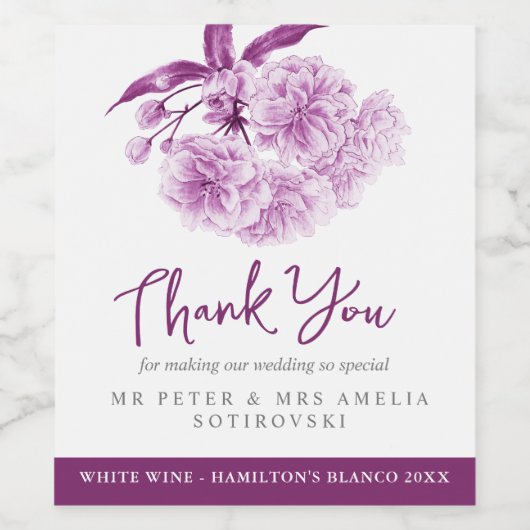 Mariage de fleurs violettes étiquettes de vin pers (Étiquettes simples)