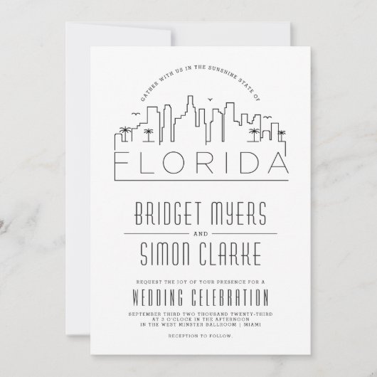 Mariage de Floride | Invitation Skyline stylisée (Devant)