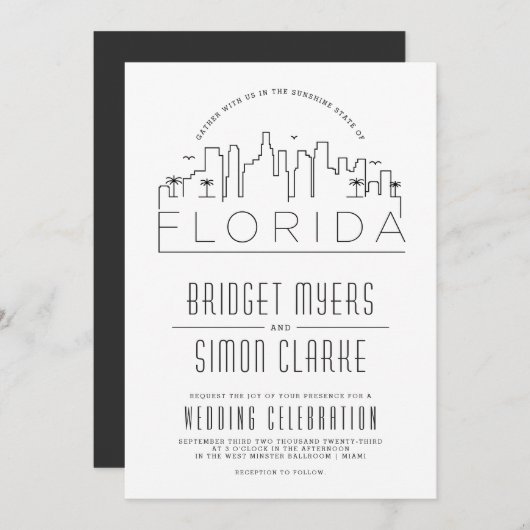 Mariage de Floride | Invitation Skyline stylisée (Devant / Derrière)