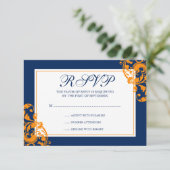 Mariage de flûtes bleu marine et orange RSVP (Debout devant)